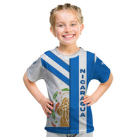 Nicaragua Cultural Art Kid T Shirt with Blue White Stripes and Indigenous Motif Design - Wonder Print Shop