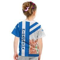 Nicaragua Cultural Art Kid T Shirt with Blue White Stripes and Indigenous Motif Design - Wonder Print Shop