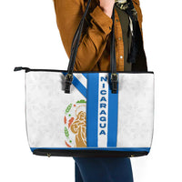 Nicaragua Cultural Art Leather Tote Bag with Blue White Stripes and Indigenous Motif Design - Wonder Print Shop