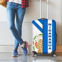 Nicaragua Cultural Art Luggage Cover with Blue White Stripes and Indigenous Motif Design - Wonder Print Shop