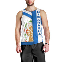Nicaragua Cultural Art Men Tank Top with Blue White Stripes and Indigenous Motif Design - Wonder Print Shop