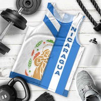 Nicaragua Cultural Art Men Tank Top with Blue White Stripes and Indigenous Motif Design - Wonder Print Shop