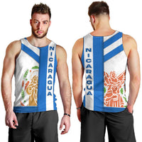 Nicaragua Cultural Art Men Tank Top with Blue White Stripes and Indigenous Motif Design - Wonder Print Shop