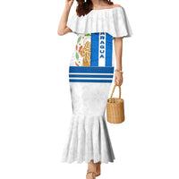 Nicaragua Cultural Art Mermaid Dress with Blue White Stripes and Indigenous Motif Design - Wonder Print Shop