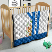 Nicaragua Cultural Art Quilt with Blue White Stripes and Indigenous Motif Design - Wonder Print Shop