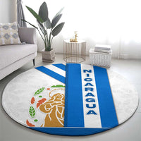 Nicaragua Cultural Art Round Carpet with Blue White Stripes and Indigenous Motif Design - Wonder Print Shop