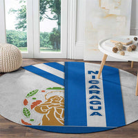 Nicaragua Cultural Art Round Carpet with Blue White Stripes and Indigenous Motif Design - Wonder Print Shop