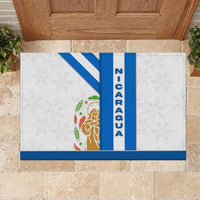 Nicaragua Cultural Art Rubber Doormat with Blue White Stripes and Indigenous Motif Design - Wonder Print Shop
