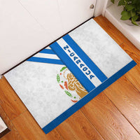 Nicaragua Cultural Art Rubber Doormat with Blue White Stripes and Indigenous Motif Design - Wonder Print Shop