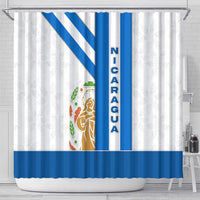 Nicaragua Cultural Art Shower Curtain with Blue White Stripes and Indigenous Motif Design - Wonder Print Shop