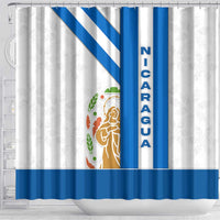 Nicaragua Cultural Art Shower Curtain with Blue White Stripes and Indigenous Motif Design - Wonder Print Shop