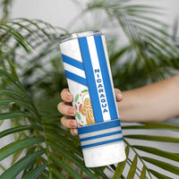 Nicaragua Cultural Art Skinny Tumbler with Blue White Stripes and Indigenous Motif Design - Wonder Print Shop