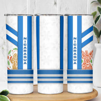 Nicaragua Cultural Art Skinny Tumbler with Blue White Stripes and Indigenous Motif Design - Wonder Print Shop