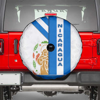 Nicaragua Cultural Art Spare Tire Cover with Blue White Stripes and Indigenous Motif Design - Wonder Print Shop
