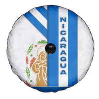 Nicaragua Cultural Art Spare Tire Cover with Blue White Stripes and Indigenous Motif Design - Wonder Print Shop