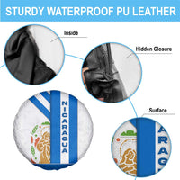 Nicaragua Cultural Art Spare Tire Cover with Blue White Stripes and Indigenous Motif Design - Wonder Print Shop