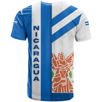 Nicaragua Cultural Art T Shirt with Blue White Stripes and Indigenous Motif Design - Wonder Print Shop