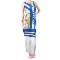 Nicaragua Cultural Art Tank Maxi Dress with Blue White Stripes and Indigenous Motif Design - Wonder Print Shop