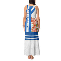 Nicaragua Cultural Art Tank Maxi Dress with Blue White Stripes and Indigenous Motif Design - Wonder Print Shop