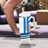 Nicaragua Cultural Art Tumbler With Handle with Blue White Stripes and Indigenous Motif Design - Wonder Print Shop
