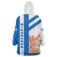 Nicaragua Cultural Art Wearable Blanket Hoodie with Blue White Stripes and Indigenous Motif Design - Wonder Print Shop