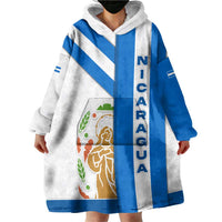 Nicaragua Cultural Art Wearable Blanket Hoodie with Blue White Stripes and Indigenous Motif Design - Wonder Print Shop