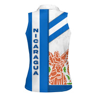 Nicaragua Cultural Art Women Sleeveless Polo Shirt with Blue White Stripes and Indigenous Motif Design - Wonder Print Shop