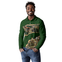 Montford Point Marines Not Above You Long Sleeve Polo Shirt Iwo Jima Military Map Camouflage Vintage Art