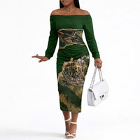 Montford Point Marines Not Above You Off The Shoulder Long Sleeve Dress Iwo Jima Military Map Camouflage Vintage Art
