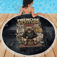 French Bulldog Tiny Body Major Attitude Beach Blanket Urban Streetwear Cool Frenchie Mascot Art