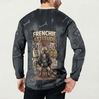 French Bulldog Tiny Body Major Attitude Button Sweatshirt Urban Streetwear Cool Frenchie Mascot Art