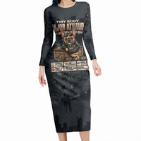 French Bulldog Tiny Body Major Attitude Long Sleeve Bodycon Dress Urban Streetwear Cool Frenchie Mascot Art