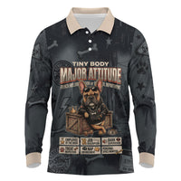 French Bulldog Tiny Body Major Attitude Long Sleeve Polo Shirt Urban Streetwear Cool Frenchie Mascot Art