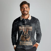 French Bulldog Tiny Body Major Attitude Long Sleeve Polo Shirt Urban Streetwear Cool Frenchie Mascot Art
