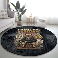French Bulldog Tiny Body Major Attitude Round Carpet Urban Streetwear Cool Frenchie Mascot Art
