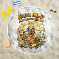 Powered By Golden Energy Beach Blanket Golden Retriever In Toy Retro Comic Crate Art