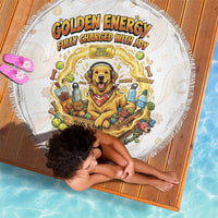Powered By Golden Energy Beach Blanket Golden Retriever In Toy Retro Comic Crate Art