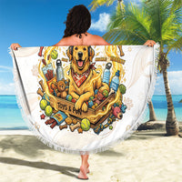 Powered By Golden Energy Beach Blanket Golden Retriever In Toy Retro Comic Crate Art