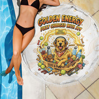Powered By Golden Energy Beach Blanket Golden Retriever In Toy Retro Comic Crate Art