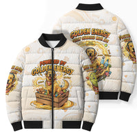 Powered By Golden Energy Bomber Puffer Jacket Golden Retriever In Toy Retro Comic Crate Art