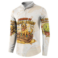 Powered By Golden Energy Button Sweatshirt Golden Retriever In Toy Retro Comic Crate Art