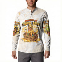 Powered By Golden Energy Button Sweatshirt Golden Retriever In Toy Retro Comic Crate Art