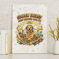 Powered By Golden Energy Canvas Wall Art Golden Retriever In Toy Retro Comic Crate Art