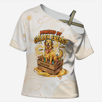 Powered By Golden Energy Cross Shoulder Shirt Golden Retriever In Toy Retro Comic Crate Art