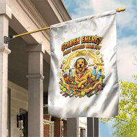 Powered By Golden Energy Garden Flag Golden Retriever In Toy Retro Comic Crate Art