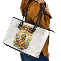 Powered By Golden Energy Leather Tote Bag Golden Retriever In Toy Retro Comic Crate Art