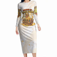 Powered By Golden Energy Long Sleeve Bodycon Dress Golden Retriever In Toy Retro Comic Crate Art