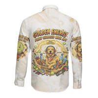 Powered By Golden Energy Long Sleeve Button Shirt Golden Retriever In Toy Retro Comic Crate Art