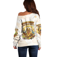 Powered By Golden Energy Off Shoulder Sweater Golden Retriever In Toy Retro Comic Crate Art
