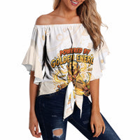 Powered By Golden Energy Off Shoulder Wrap Waist Top Golden Retriever In Toy Retro Comic Crate Art